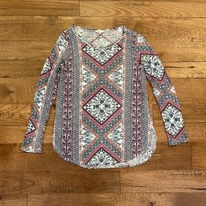 Lucky Brand Long Sleeve T Shirt Floral Boho Print Top - Size S